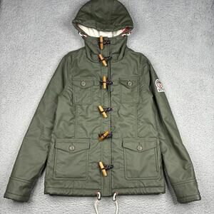 Superdry‎ Green Toggle Duffle Jacket Women's Small Hooded Lined Utility Coat